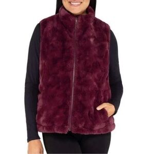 Nicole Miller Womens Faux Fur Exterior Reversible Vest (Wine) XL EUC